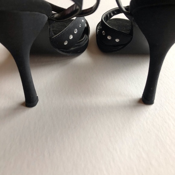Nina Strappy Sandals Size 8 Black Satin & Rhinestone High Heels - Picture 8 of 9